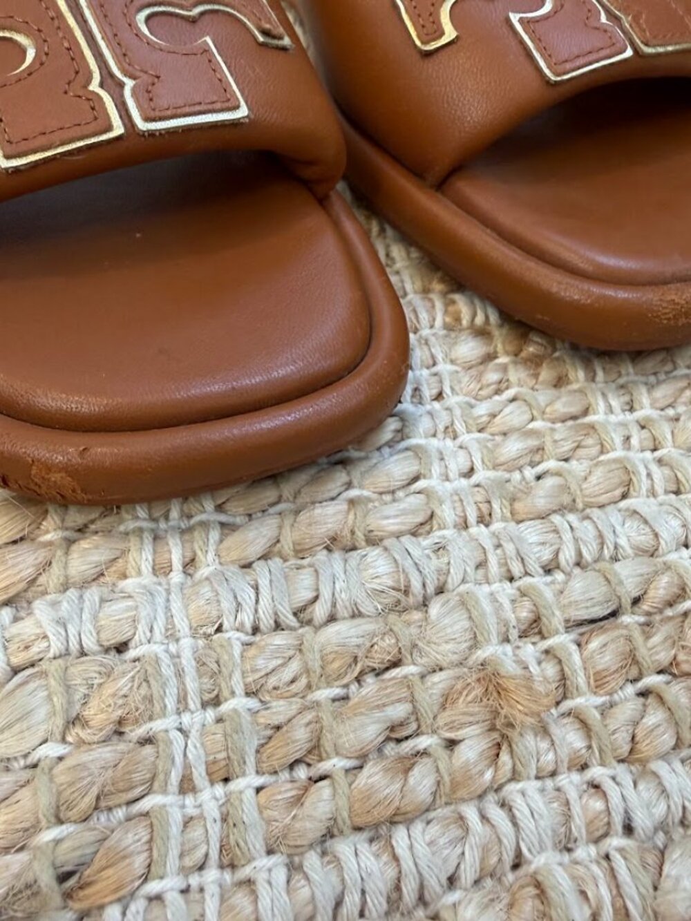 Tory Burch Logo Slide Sandals Brown Leather Size 6 - Picture 6 of 7